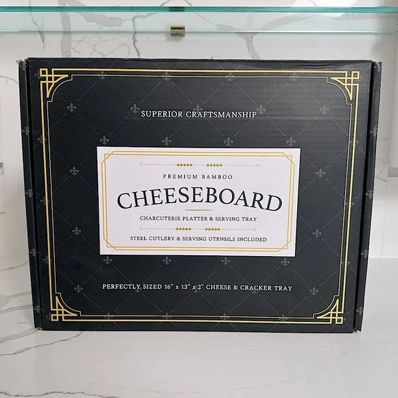 SMiRLY Premium Bamboo Cheese Board Charcuterie and Serving Tray Set with Cutlery - Picture 2 of 9